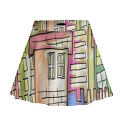 A Village Drawn In A Doodle Style Mini Flare Skirt by BangZart