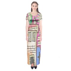 A Village Drawn In A Doodle Style Short Sleeve Maxi Dress by BangZart