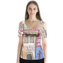 A Village Drawn In A Doodle Style Butterfly Sleeve Cutout Tee  View1