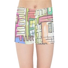 A Village Drawn In A Doodle Style Kids Sports Shorts by BangZart