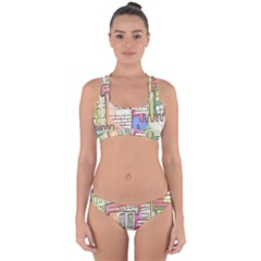 A Village Drawn In A Doodle Style Cross Back Hipster Bikini Set