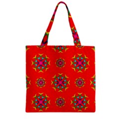 Rainbow Colors Geometric Circles Seamless Pattern On Red Background Zipper Grocery Tote Bag by BangZart