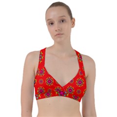 Rainbow Colors Geometric Circles Seamless Pattern On Red Background Sweetheart Sports Bra