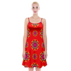 Rainbow Colors Geometric Circles Seamless Pattern On Red Background Spaghetti Strap Velvet Dress by BangZart