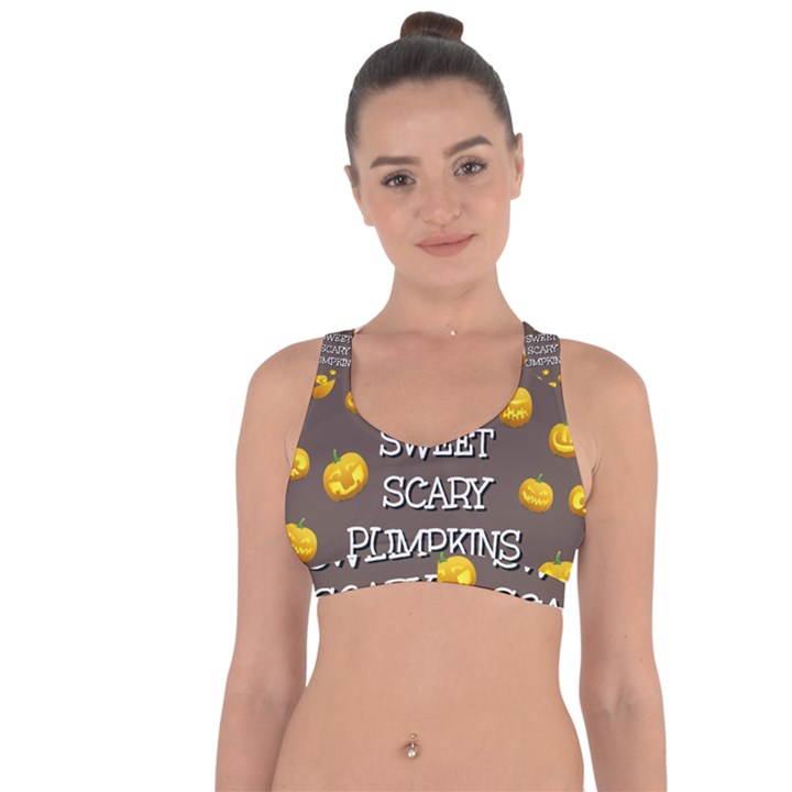 Hallowen My Sweet Scary Pumkins Cross String Back Sports Bra