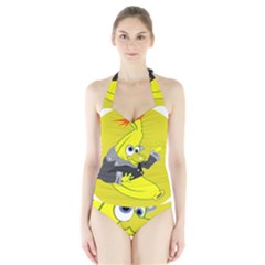 Funny Cartoon Punk Banana Illustration Halter Swimsuit by BangZart