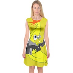 Funny Cartoon Punk Banana Illustration Capsleeve Midi Dress by BangZart