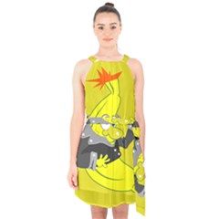 Funny Cartoon Punk Banana Illustration Halter Collar Waist Tie Chiffon Dress by BangZart