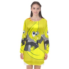 Funny Cartoon Punk Banana Illustration Long Sleeve Chiffon Shift Dress  by BangZart