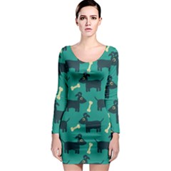 Happy Dogs Animals Pattern Long Sleeve Bodycon Dress by BangZart