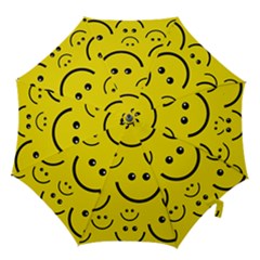 Digitally Created Yellow Happy Smile  Face Wallpaper Hook Handle Umbrellas (small) by BangZart