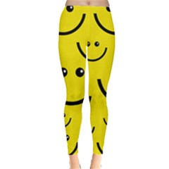 Digitally Created Yellow Happy Smile  Face Wallpaper Leggings  by BangZart