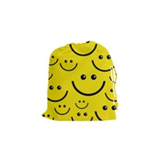 Digitally Created Yellow Happy Smile  Face Wallpaper Drawstring Pouches (small)  by BangZart