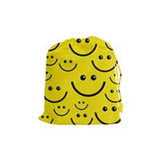 Digitally Created Yellow Happy Smile  Face Wallpaper Drawstring Pouches (medium)  by BangZart