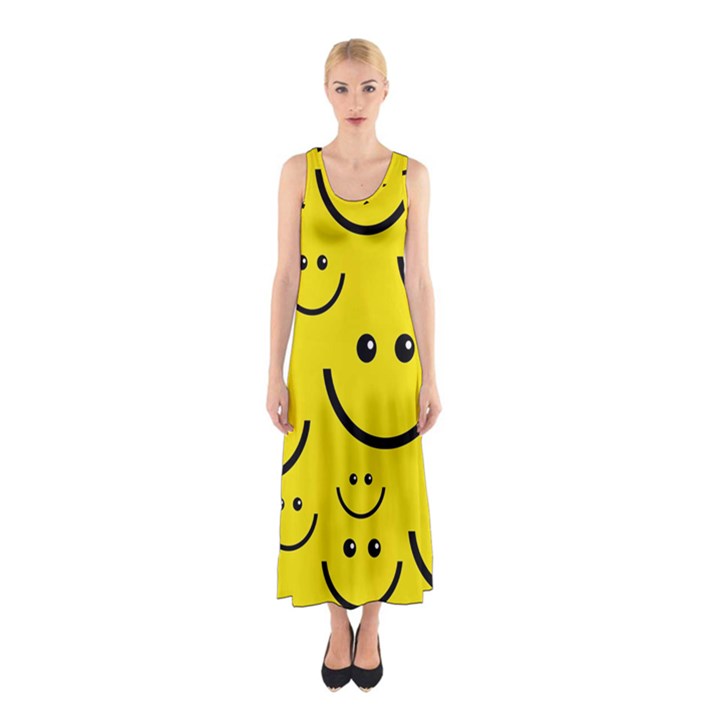 Digitally Created Yellow Happy Smile  Face Wallpaper Sleeveless Maxi Dress