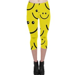 Digitally Created Yellow Happy Smile  Face Wallpaper Capri Leggings  by BangZart