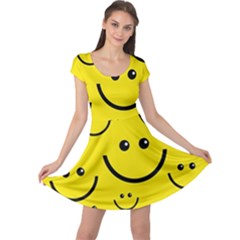 Digitally Created Yellow Happy Smile  Face Wallpaper Cap Sleeve Dresses by BangZart