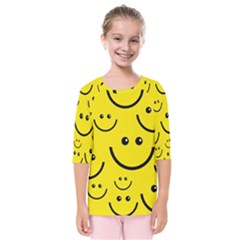 Digitally Created Yellow Happy Smile  Face Wallpaper Kids  Quarter Sleeve Raglan Tee