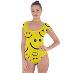 Digitally Created Yellow Happy Smile  Face Wallpaper Short Sleeve Leotard  by BangZart