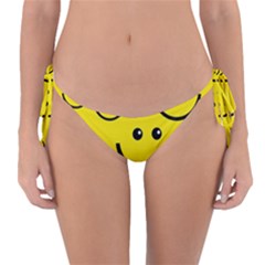 Digitally Created Yellow Happy Smile  Face Wallpaper Reversible Bikini Bottom