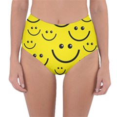 Digitally Created Yellow Happy Smile  Face Wallpaper Reversible High-waist Bikini Bottoms