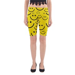 Digitally Created Yellow Happy Smile  Face Wallpaper Yoga Cropped Leggings by BangZart