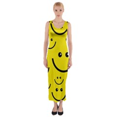 Digitally Created Yellow Happy Smile  Face Wallpaper Fitted Maxi Dress by BangZart