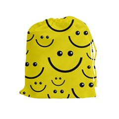 Digitally Created Yellow Happy Smile  Face Wallpaper Drawstring Pouches (extra Large) by BangZart