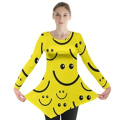 Digitally Created Yellow Happy Smile  Face Wallpaper Long Sleeve Tunic  by BangZart