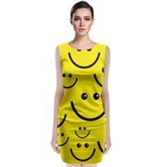 Digitally Created Yellow Happy Smile  Face Wallpaper Classic Sleeveless Midi Dress by BangZart