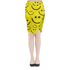 Digitally Created Yellow Happy Smile  Face Wallpaper Midi Wrap Pencil Skirt by BangZart