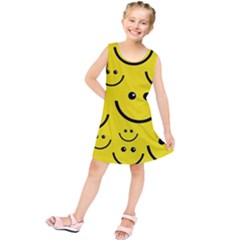 Digitally Created Yellow Happy Smile  Face Wallpaper Kids  Tunic Dress by BangZart