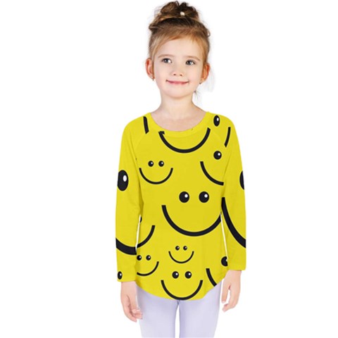 Digitally Created Yellow Happy Smile  Face Wallpaper Kids  Long Sleeve Tee by BangZart