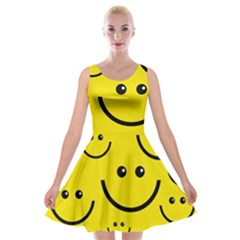 Digitally Created Yellow Happy Smile  Face Wallpaper Velvet Skater Dress by BangZart