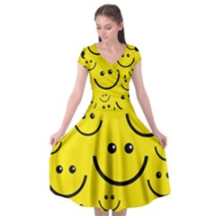 Digitally Created Yellow Happy Smile  Face Wallpaper Cap Sleeve Wrap Front Dress by BangZart