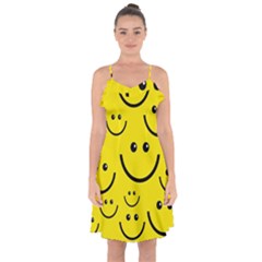 Digitally Created Yellow Happy Smile  Face Wallpaper Ruffle Detail Chiffon Dress by BangZart