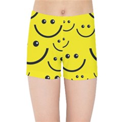 Digitally Created Yellow Happy Smile  Face Wallpaper Kids Sports Shorts