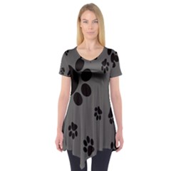 Dog Foodprint Paw Prints Seamless Background And Pattern Short Sleeve Tunic  by BangZart