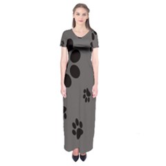 Dog Foodprint Paw Prints Seamless Background And Pattern Short Sleeve Maxi Dress by BangZart