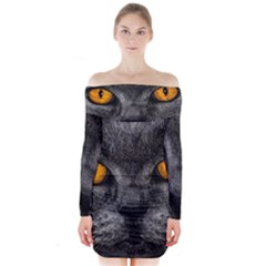 Cat Eyes Background Image Hypnosis Long Sleeve Off Shoulder Dress by BangZart