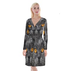 Cat Eyes Background Image Hypnosis Long Sleeve Velvet Front Wrap Dress by BangZart