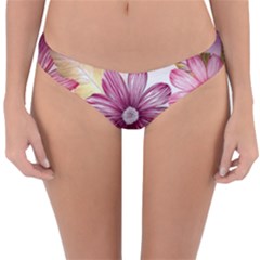 Flower Print Fabric Pattern Texture Reversible Hipster Bikini Bottoms