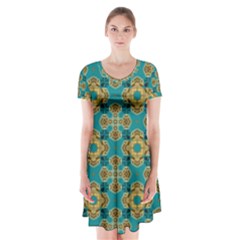 Vintage Pattern Unique Elegant Short Sleeve V-neck Flare Dress by BangZart