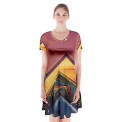 The Rainbow Bridge Of A Thousand Fractal Colors Short Sleeve V-neck Flare Dress by jayaprime