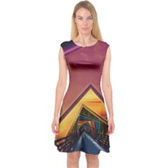 The Rainbow Bridge Of A Thousand Fractal Colors Capsleeve Midi Dress by jayaprime