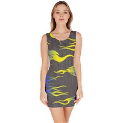 Yellow & Blue Fire Tribal Pattern Bodycon Dress