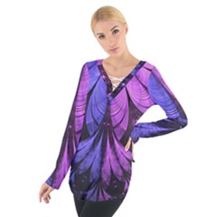 Beautiful Lilac Fractal Feathers Of The Starling Women s Tie Up Tee by jayaprime