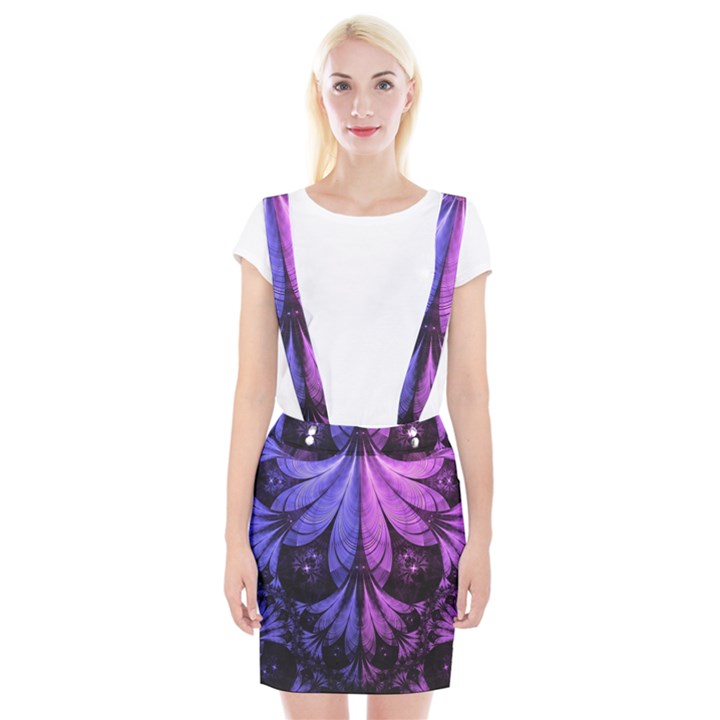 Beautiful Lilac Fractal Feathers of the Starling Braces Suspender Skirt