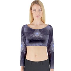 Amazing Fractal Triskelion Purple Passion Flower Long Sleeve Crop Top by jayaprime