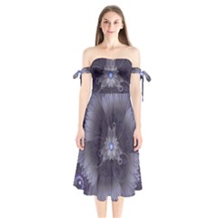 Amazing Fractal Triskelion Purple Passion Flower Shoulder Tie Bardot Midi Dress by jayaprime